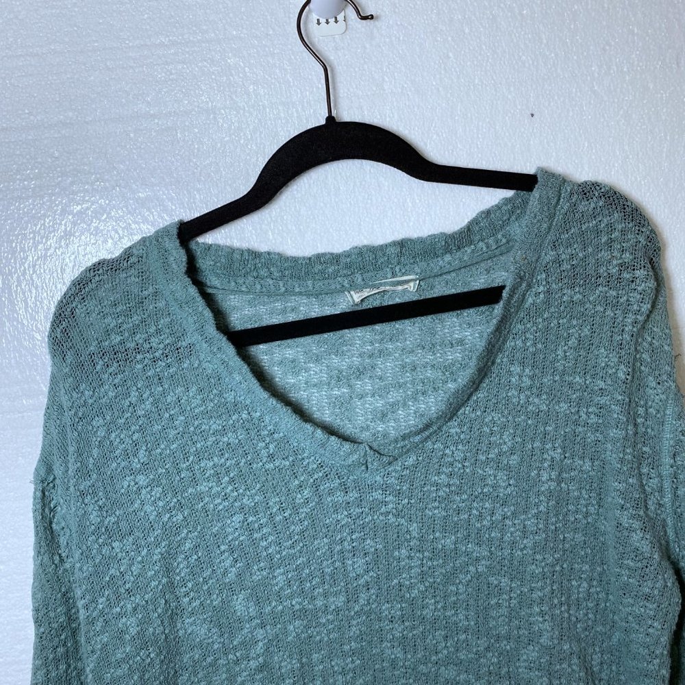 We The Free People S Blue Ocean Air Hacci Pullover Knit Top Lightweight V-Neck - Picture 4 of 10